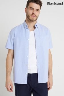 River Island Blue Short Sleeve Oxford Shirt (E43725) | SGD 39
