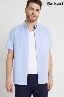 River Island Blue Short Sleeve Laundered Oxford Shirt (E43725) | $34