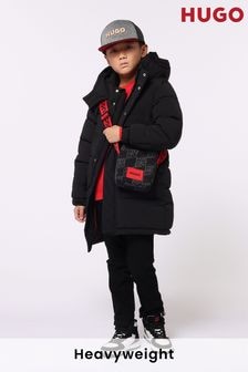 HUGO Black Longline Logo Puffer Coat (E44191) | $266 - $324