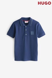 HUGO Blue Square Chest Logo Short Sleeve Polo Shirt (E44204) | $77 - $94