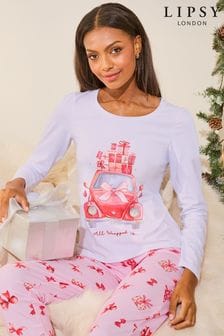 Lipsy White Christmas Jersey Pyjama Trousers Set (E44277) | €36