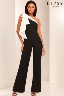 Lipsy Black and White One Shoulder Bow Jumpsuit (E45064) | $114