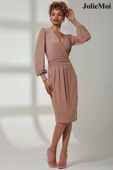 Jolie Moi Pink Kinslee Long Sleeve Pegged Dress (E45147) | $103