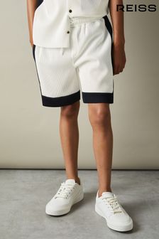 Reiss Optic White/Navy Pico Colourblock Plisse Drawstring Shorts (E45236) | ￥6,720