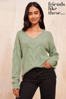 Friends Like These Green Pointelle Stitch Detail Jumper (E46579) | €54