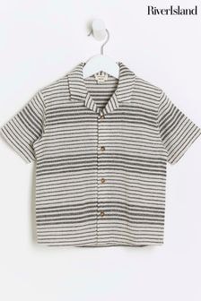 River Island Grey Mini Boys Stripe Textured Shirt (E47292) | $26