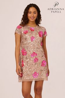 Adrianna papell sequin beaded cocktail dress with flutter sleeves and scallop trim outlet
