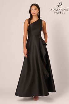 Adrianna Papell Studio One Shoulder Mikado Black Gown (E47351) | 1,009 LEI