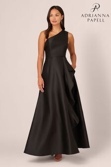 Adrianna Papell Studio One Shoulder Mikado Black Gown (E47351) | $290