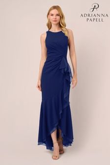 Blu - Adrianna Papell Ruffle Crepe Halter Black Gown (E47367) | €343