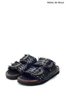 Moda in Pelle Olisia Glitz Buckle Weave Footbed Black Sandals (E47417) | $180