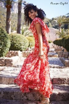 Phase Eight Orange Gaby Floral Print Ruffle Maxi Dress (E48259) | €420