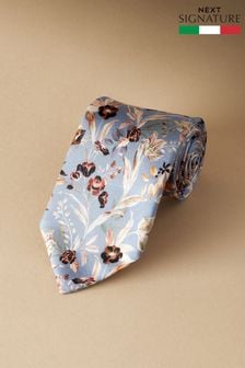 Gris/Bleu Floral - Cravate design Signature Made In Italy (E48503) | €26