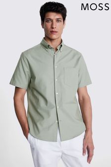 MOSS Sage Green Short Sleeve Washed Oxford Shirt (E48787) | ₪ 176