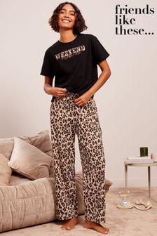 Friends Like These Brown Animal Slogan T-Shirt And Leggings Lounge Set (E49336) | $43