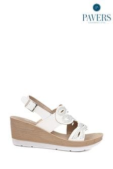 Pavers White Adjustable Wedge Heel Sandals (E49523) | $51