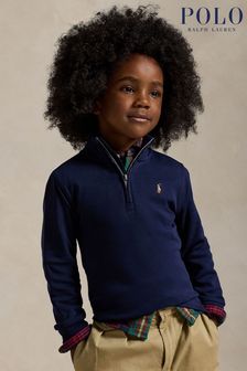 Granatowy - Polo Ralph Lauren Boys Grey Cotton Quarter Zip Sweatshirt (E49586) | 500 zł