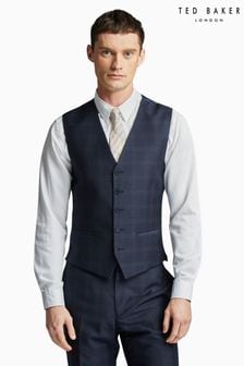 Ted Baker Tailoring Blue/Rust Textured Check Slim Fit Waistcoat (E49617) | $188