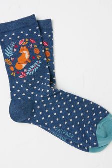 Blue Fox Wreath - Fatface Women's Socks 1 Pack (size 4-7) (E50183) | ‏38 ‏₪