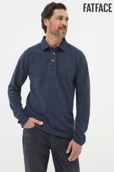 FatFace Navy Blue Long Sleeve Organic Pique Polo Shirt (E50451) | $53