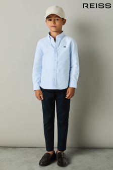 Reiss Soft Blue/Navy Benton 4-9 yrs 100% Cotton Oxford Embroidered Button Down Shirt (E50679) | $50