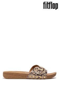 Fitflop Cream Iqushion Adj. Buckle Snake-embossed Leather Slides (E50755) | 537 LEI