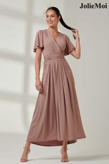 Jolie Moi Pink Angel Sleeve Super Smooth Jersey Maxi Dress (E51262) | €121