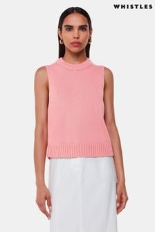 Whistles Pink 100% Cotton Indie Rib Detail Tank (E52294) | $153