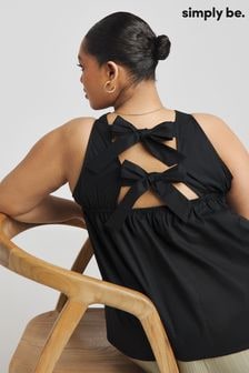 Simply Be Black Bow Back Poplin Top (E52493) | $48