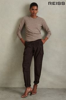 Reiss Chocolate Alessio Tapered Drawstring Cotton Combat Trousers (E52514) | €223