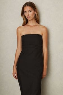 Reiss Black Arwen Strapless Pleated Midi Dress (E52516) | KRW423,000