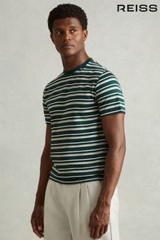 Verde de brad/Mesteacăn argintiu - Reiss Bonne Mercerised Cotton Striped Crew Neck T-shirt (E52532) | 396 LEI