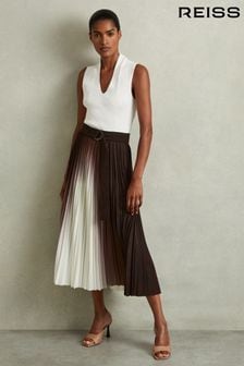 Reiss Chocolate Emiliana Pleated Crepe Ombré Midi Skirt (E52535) | CHF 289