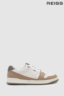 Reiss Light Brown/White Astor Leather Lace Up Trainers (E52843) | AED1,210