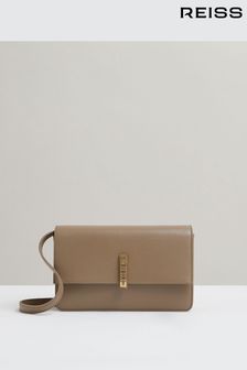 Šedobéžová - Reiss Sophia Leather Suede Chain Crossbody Bag (E53244) | 7 110 Kč