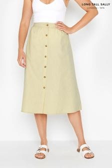 Long Tall Sally Natural Linen Button Through Skirt (E53531) | $53