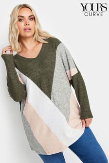 Yours Curve Green Luxury Soft Touch Colour Block Jumper (E53695) | ₪ 146