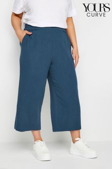 Yours Curve Blue Linen Look Cropped Trousers (E53742) | €36