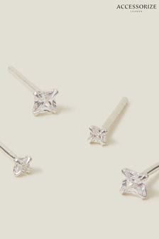 Accessorize Sterling Silver Square Crystal Studs 2 Pack