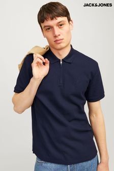 JACK & JONES Blue Half Zip Waffle Polo Shirt (E53914) | $43