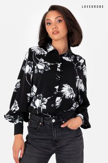 Lovedrobe Oversize Satin Printed Black Shirt (E54280) | 227 LEI