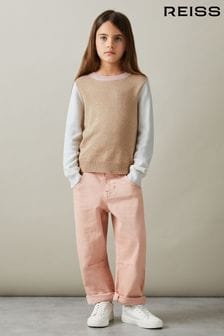 Reiss Camel Audrey Junior Wool Blend Striped Crew Neck Jumper (E54513) | $62