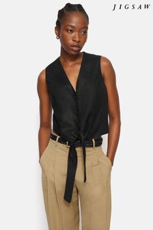 أسود - Jigsaw Linen Tie Waistcoat (E55189) | 631 ر.س