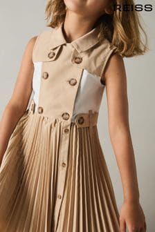 Reiss Camel Georgina Senior Pleated Button-Front Dress (E55279) | $143