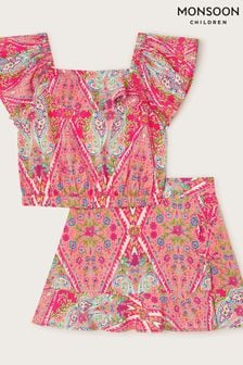 Monsoon Pink Paisley Print Top and Skirt Set (E55361) | kr460 - kr530