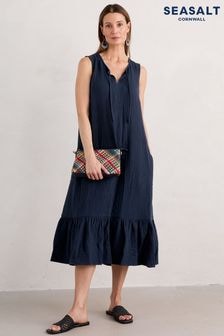 Seasalt Cornwall Blue Teaspoon Bay Sleeveless Tiered Midi Dress (E55572) | $137