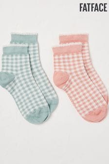 FatFace Pink Gingham Ankle Socks 2 Pack (E56376) | OMR3