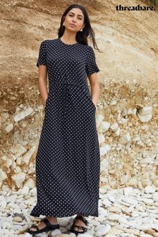 Zwart - Threadbare Ruched Waist Jersey Midi Dress With Pockets (E58065) | €43