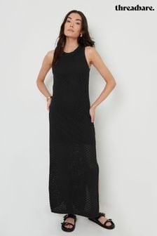 Threadbare Black Lined Crochet Knit Racer 100% Cotton Maxi Dress (E58078) | $55