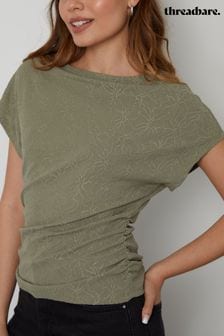 Threadbare Green Textured Ruched Top (E58086) | $35